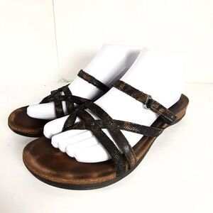 Dansko women's Janelle Eu40 US9-9,5 Leather Animal Print Strappy Thong Sandals